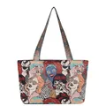 Grand sac cabas en toile jacquard style pop art avec illustrations pour femmes chic - Rouge