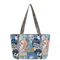 Sac cabas en jacquard ethnique avec imprimés pop art rétro et bandoulières géométriques - Bleu