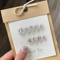 Sparkling handmade press-on nails set with glitter sequins and 3D aurora finish - XS / Transparent Laser Style