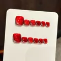 Handmade cherry red cat-eye toenail press-ons with sparkling silver glitter finish - XS / Wine Red Cat Eye