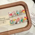 Handmade Christmas press-on nails set with 3D Santa, reindeer, and gingerbread house - XS / 3181-Short Duckbill
