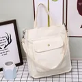 Japanese style large corduroy tote bag in cream white with adjustable shoulder strap - White