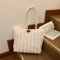 White faux fur tote bag with heart texture and fashion girl embroidery label - White
