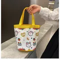 Cute cartoon canvas bucket bag with yellow handles for casual shopping or lunch carry - Yellow