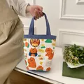 Sac seau en toile avec imprimé tigre mignon pour étudiants et déjeuners quotidiens - Bleu