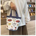 Cute canvas bucket bag with rabbit and strawberry prints in white and navy blue colors - Blue