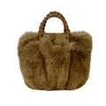 Braune Plüschhandtasche aus Kunstpelz mit gewebten Griffen für Damen im Herbst und Winter - Braun