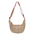 Quilted beige half-moon crossbody bag with adjustable pink shoulder strap and zipper - Pink