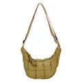 Quilted half-moon puffer crossbody bag in yellow with adjustable shoulder strap - Khaki