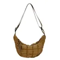 Quilted brown nylon puff crossbody bag with adjustable strap and zip closure - Coffee
