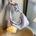 Light purple waffle quilted shoulder bag with yellow bread plush charm detail - With Pendant / Blue