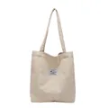 Corduroy tote bag for women in beige with branded patch and long shoulder straps - White