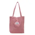 Pink purple corduroy tote bag for women with minimalist shoulder straps and logo label - Pink