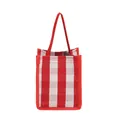 Red and white checkered mini canvas tote bag with sturdy vertical rectangular shape - Red