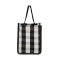 Mini canvas tote bag featuring black and white checkered pattern and woven handles - Black