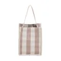 Mini canvas tote bag with classic brown and white gingham pattern and woven handles - Khaki