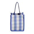 Mini canvas tote bag with classic navy blue and white checkered pattern and dual handles - Blue