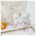 Cute white plush cartoon animal crossbody bag for kids with soft round ears and strap - White