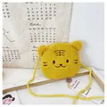 Cute yellow tiger plush crossbody bag for kids with fuzzy teddy fleece and rope strap - Yellow