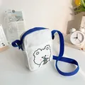 Mini white canvas crossbody bag with blue strap and cute cartoon bear print - Cartoon Bear (White Type 1) / White Type 1