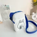Cute white canvas crossbody phone bag with blue strap and cartoon rabbit print - Cartoon Rabbit (White Type 2) / White Type 2