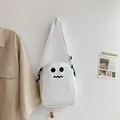 Borsa a tracolla bianca carina con stampa viso fantasma minimalista e tracolla lunga - Stile Occhio Bianco
