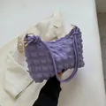 Chic light purple pleated underarm bag with golden zipper and unique knotted shoulder strap - Purple