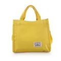 Gele corduroy handtas voor dames met dubbel handvat en geweven logo-label ontwerp - Geel