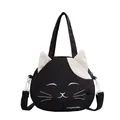 Süße schwarze Katzen-Stofftasche mit Ohren und verstellbarem Gurt für Alltag - Schwarz Klein