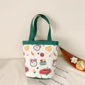 Cute white canvas lunch bag with green handles featuring cartoon rabbit and strawberry - Rabbit Green