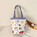 White canvas bucket bag with cute rabbit prints and blue handles for daily use - Blue Rabbit