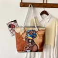 Borsa tote in tela con stampa d'arte africana, ritratto etnico e manici in corda spessa - Profilo di Donna Afro Arte Etnica