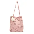 Pink corduroy tote bag with smile face print and star plush charm on white background - Single Bag / Pink