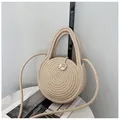 Borsa a tracolla rotonda in paglia beige con doppi manici e ciondolo floreale - Stile Base Semplice (Stile 1) / Beige