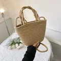 Handgeweven beige katoenen touwmandtas met gedraaide handvatten voor modieus uitgaan - Gedraaid Handvat Stijl (Type 2) / Khaki