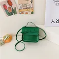 Cute emerald green mini crossbody bag with a bow detail and white stitching for girls - Green