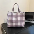 Sac cabas en toile à carreaux violets et blancs avec doubles poignées pour usage quotidien - Violet