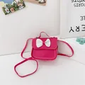 Mini bolso bandolera rosa brillante para niños con lazo blanco y asa superior - Rosa intenso