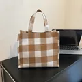 Sac fourre-tout classique à carreaux marron et blanc en toile de haute qualité - Kaki