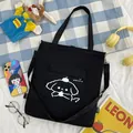Vielseitige schwarze Canvas-Einkaufstasche mit Welpendruck und verstellbarem Schultergurt - Schwarz ohne Anhänger