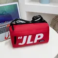 Red waterproof nylon messenger bag with bold white JLP text and adjustable strap - Red