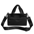 Versatile black nylon crossbody bag with adjustable wide strap and front zipper pocket - Black