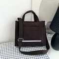 Dark brown corduroy tote bag with double handles and adjustable strap for women - Coffee