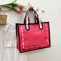 2D cartoon style rose red canvas tote bag with black outlines and pink handles - Rose Red