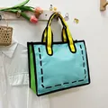 2D cartoon style canvas tote bag in blue and green with thick black comic-style outlines - Blue