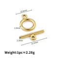 Polished golden stainless steel OT toggle clasp for DIY jewelry making with dimensions - 13.6mm Ring + 21.5mm Bar / Vacuum 18K Gold