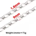 Silver stainless steel oval link chain with industrial bead accents and 1.8mm wire thickness - Steel Color Link Chain With Bead Bars