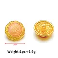 17mm round metal button featuring orange honeycomb center and leaf textured edge - Gold Round Honeycomb Pattern Button