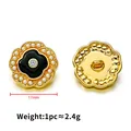 17mm golden camellia button with black enamel and white pearl for luxury coats - Gold Flower Design Enamel Pearl Button