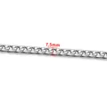 Detail view of a 7.5mm silver stainless steel curb chain with flat interlocking links - Steel Color Embossed NK 1:1 Chain 7.5mm